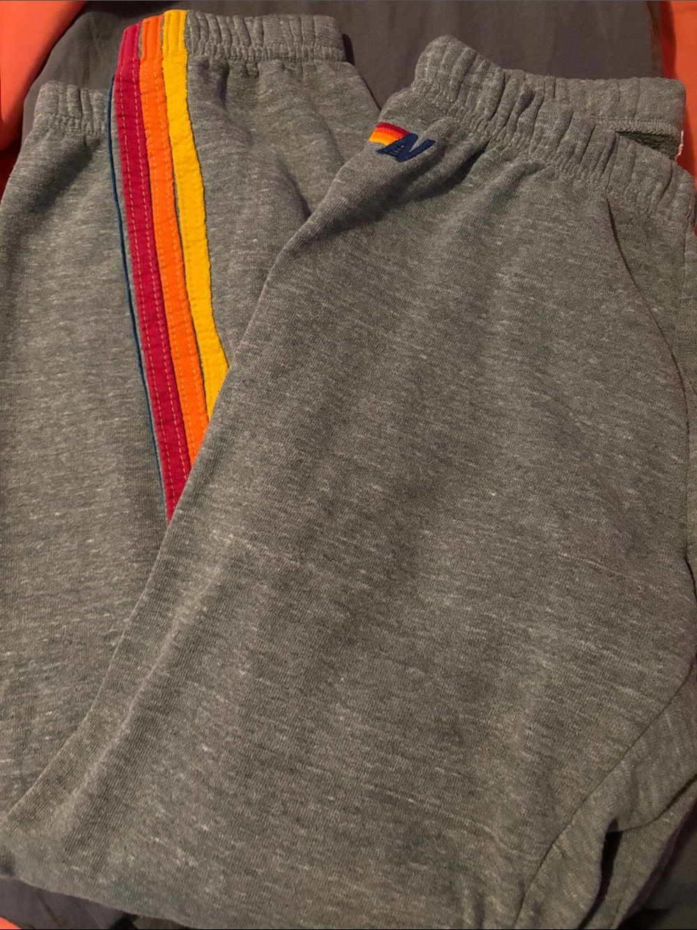Aviator Nation Gray Sweatpants with Rainbow Stripe Trim